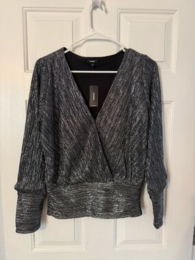 Express Black Metallic V-Neck Wrap Top